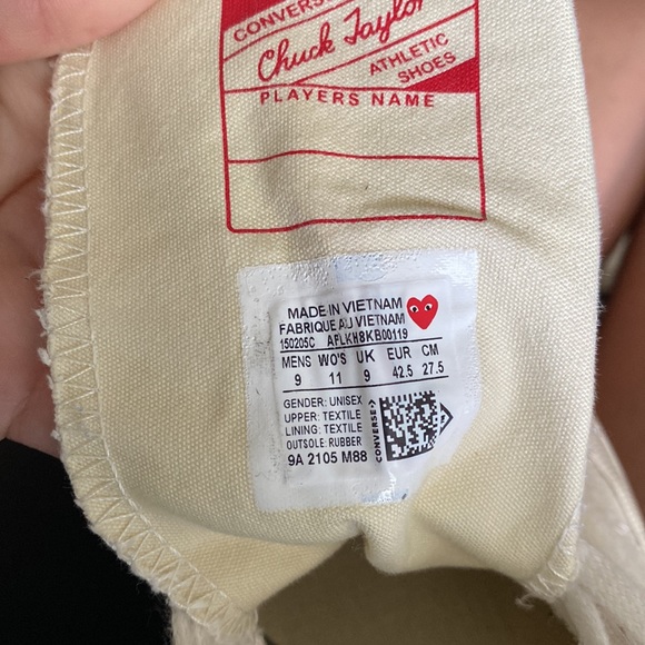 Converse comme des garçons high top sneakers size 9 men’s - Picture 7 of 7
